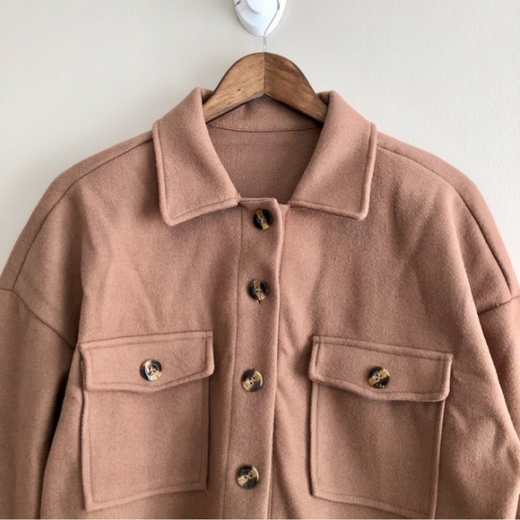 Shein Soft Comfy Fall Long Sleeve Button Down Crop Jacket Coat Top Brown - Picture 2 of 10